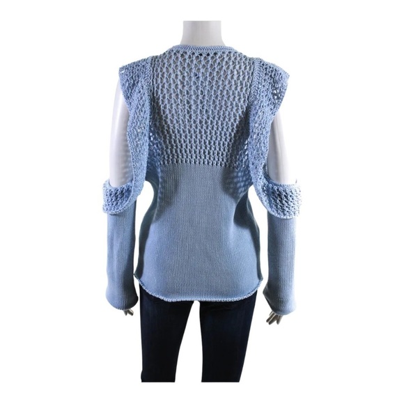 PHILOSOPHY DI LORENZO SERAFINI Blue Cotton Ruffle Cold Shoulder Sweater Size US2 - Picture 8 of 11
